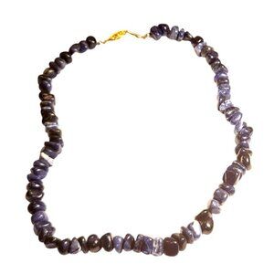 Necklace Natural Lapis Lazuli Beaded On Metal Wire Gold-Tone Clasp